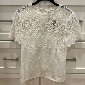 J. Crew Ivory Lace Button Back Shirt